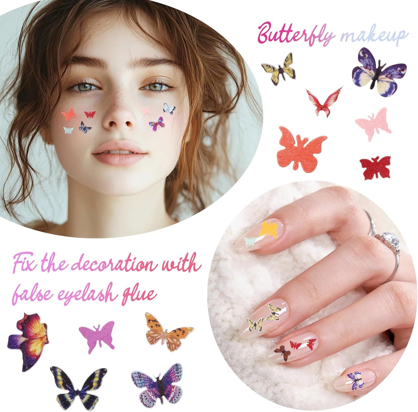 300Pcs 3D Flower Nail Art Charms Sequins Decals Colorful Mixed Butterfly Design Slice Nail Flowers Ultra Wood Pulp Flakes Sequins 2
