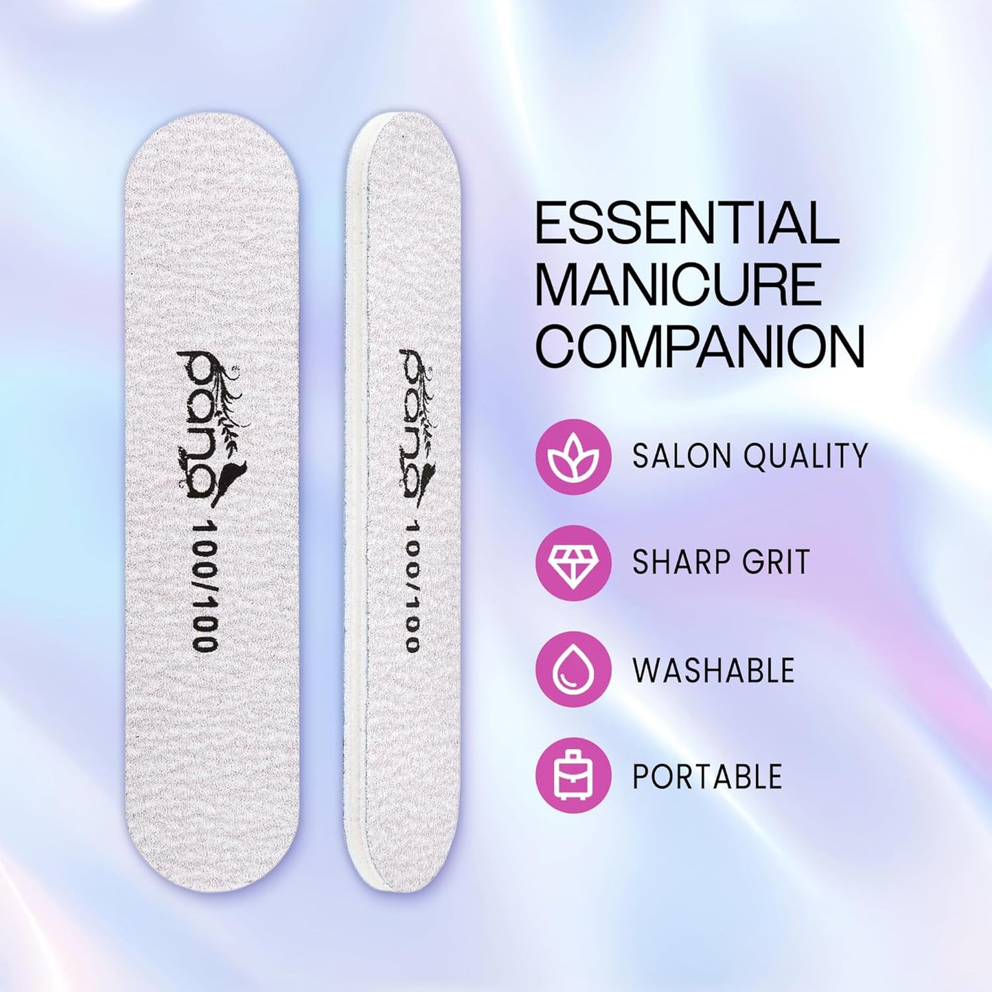 25PCS Mini Size PANA Professional Double Sided Nail Files - Zebra, 100/100 Grit - Emery Board Nail Buffering File Manicure Pedicure Nail Polisher Washable