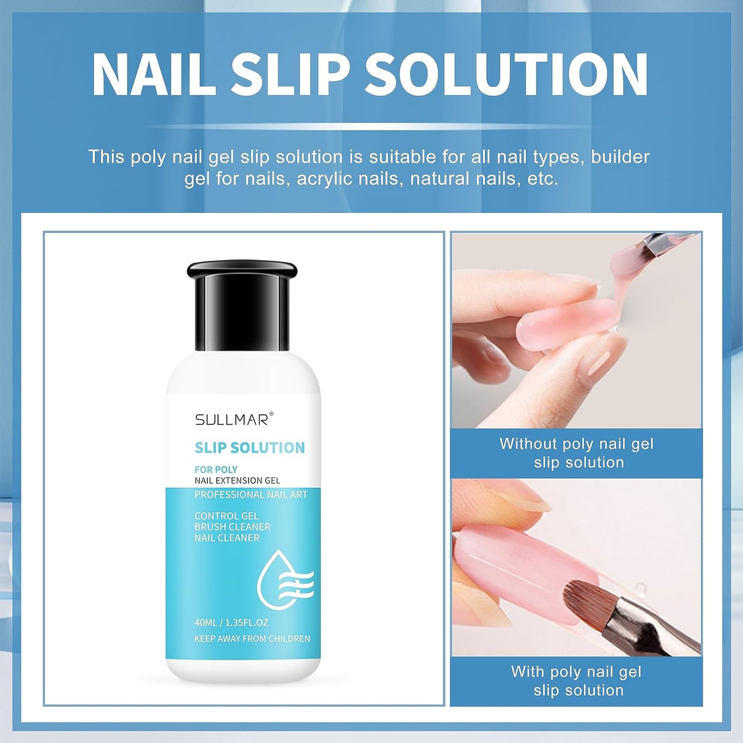 Nail Slip Solution 2.7 fl.oz for Poly Nail Gel Kit Professional Nail Extension for Nail Thickening Solutions