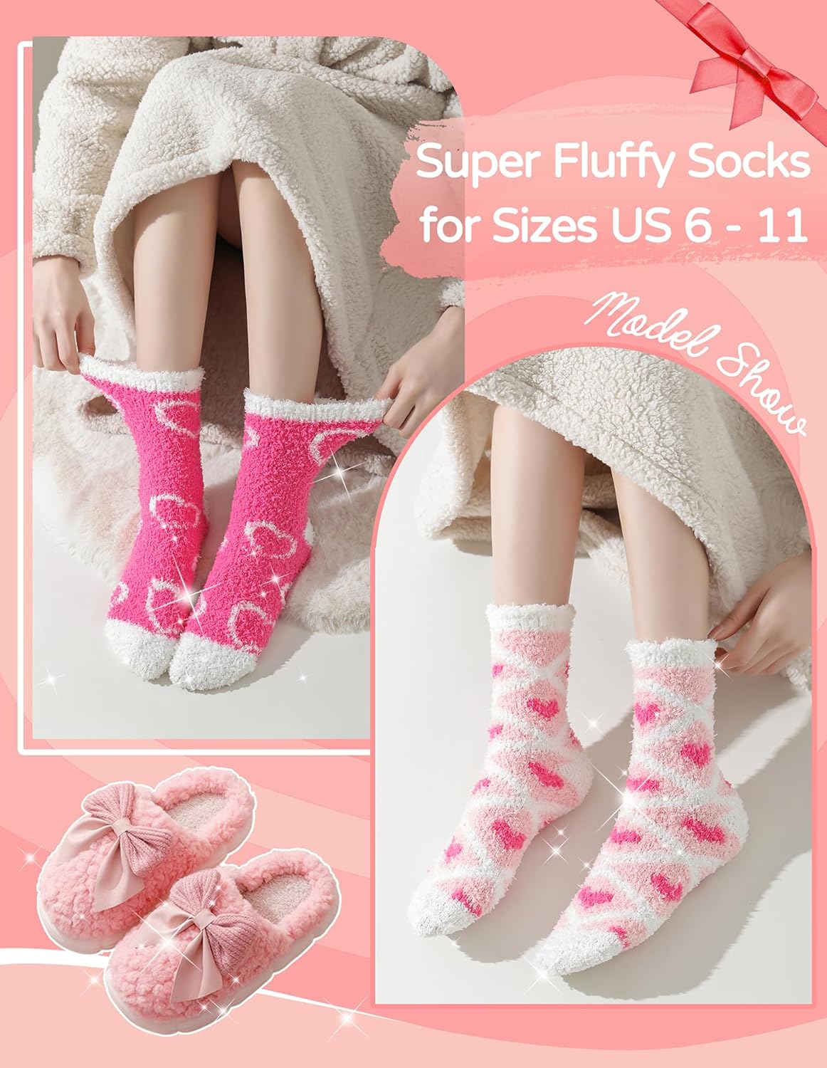 TEHOOK Warm & Cozy Gifts for Women, Stocking Stuufers, Fluffy Fuzzy Plush Sleeping Slipper Socks - Soft Warm Fabric