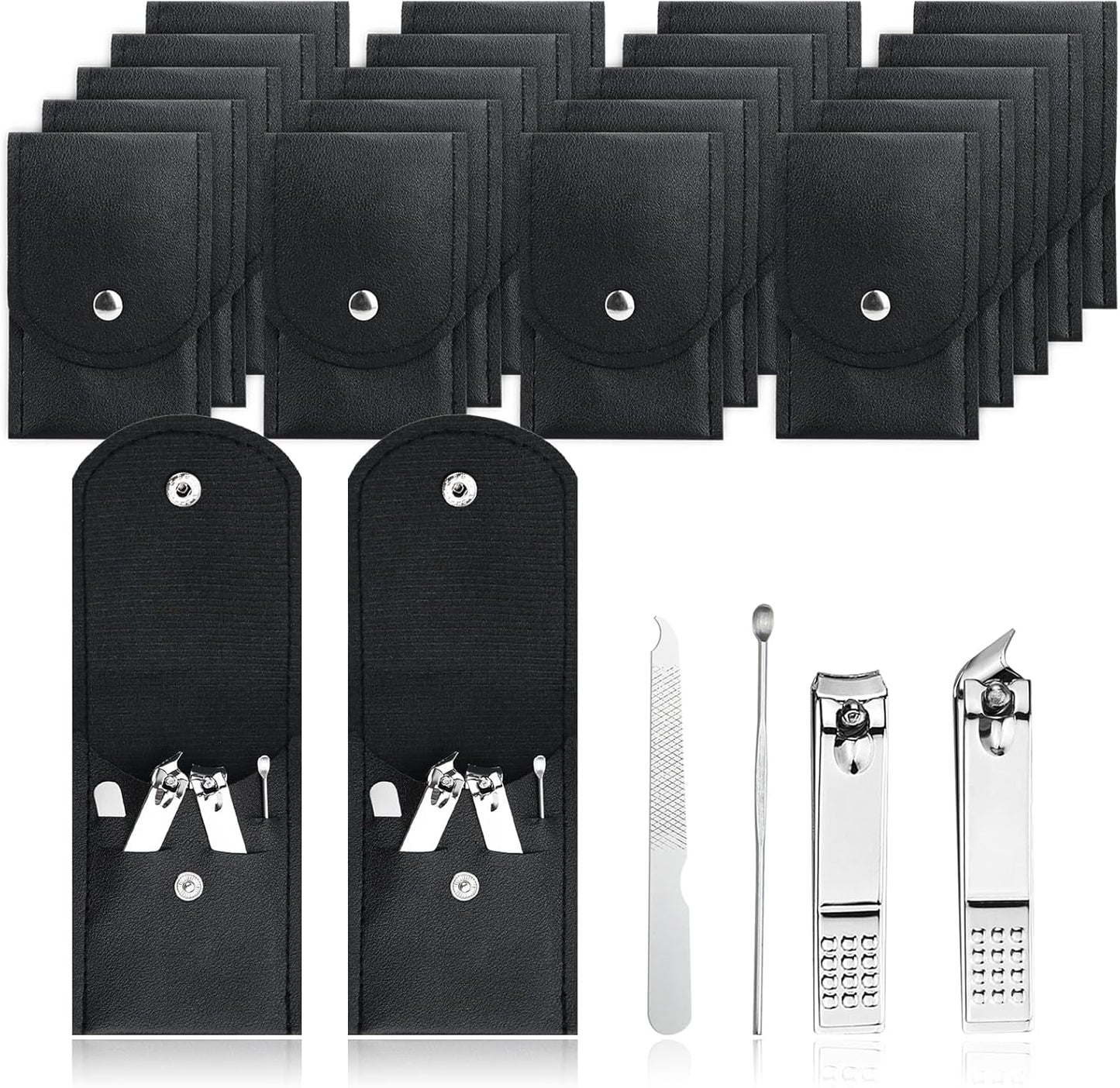 100 Sets Finger Nail Clipper Set Bulk,4 in 1 Black Adult Stainless Steel Travel Manicure Kit with Case Individually Wrapped Nail Clippers Bulk for Homeless,Hotel,Charity