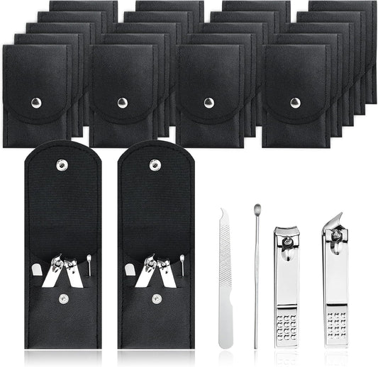 100 Sets Finger Nail Clipper Set Bulk,4 in 1 Black Adult Stainless Steel Travel Manicure Kit with Case Individually Wrapped Nail Clippers Bulk for Homeless,Hotel,Charity
