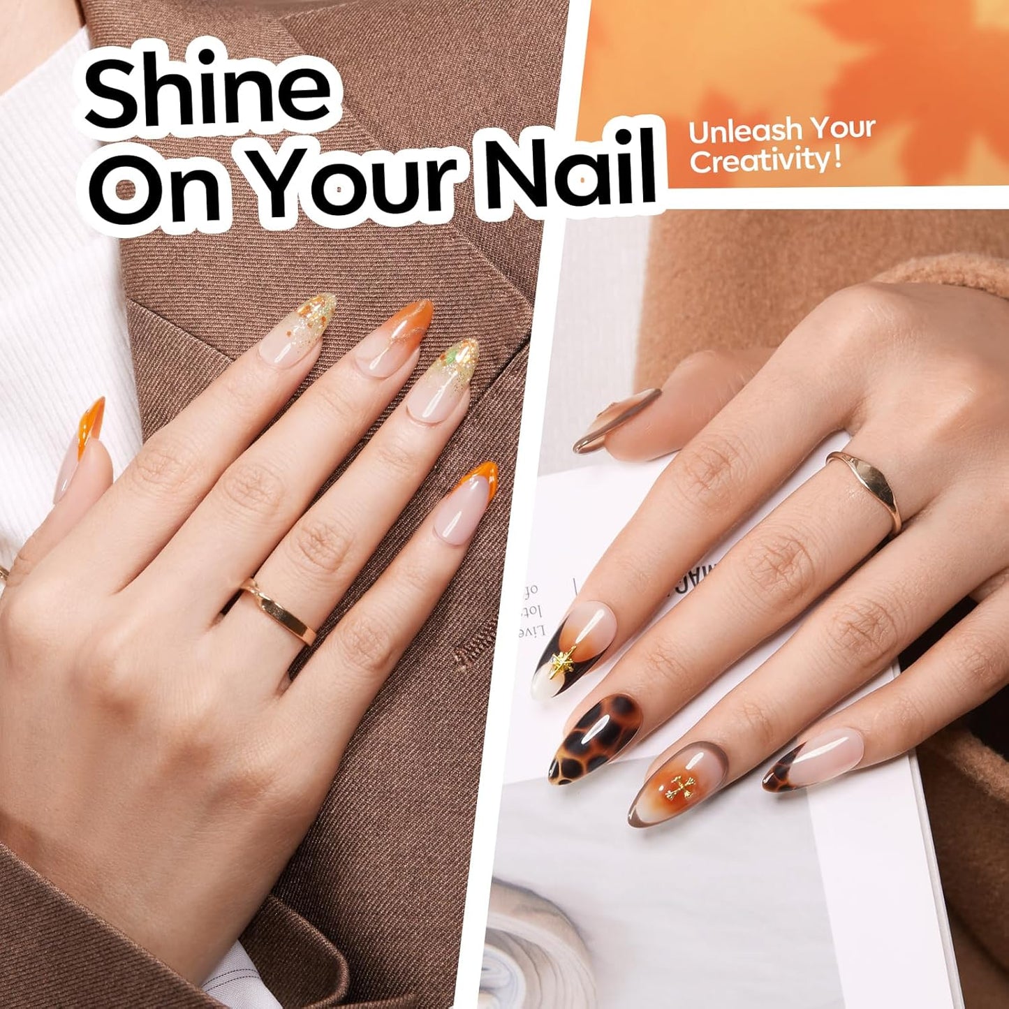 Modelones 32 PCS Fall Gel Nail Polish Kit, 28 Colors Cat Eye Glitter Brown Red Orange Gel Polish with Base Coat, Glitter & Glossy & Matte Top Coat Soak Off LED Nail Art Kit Salon at Home