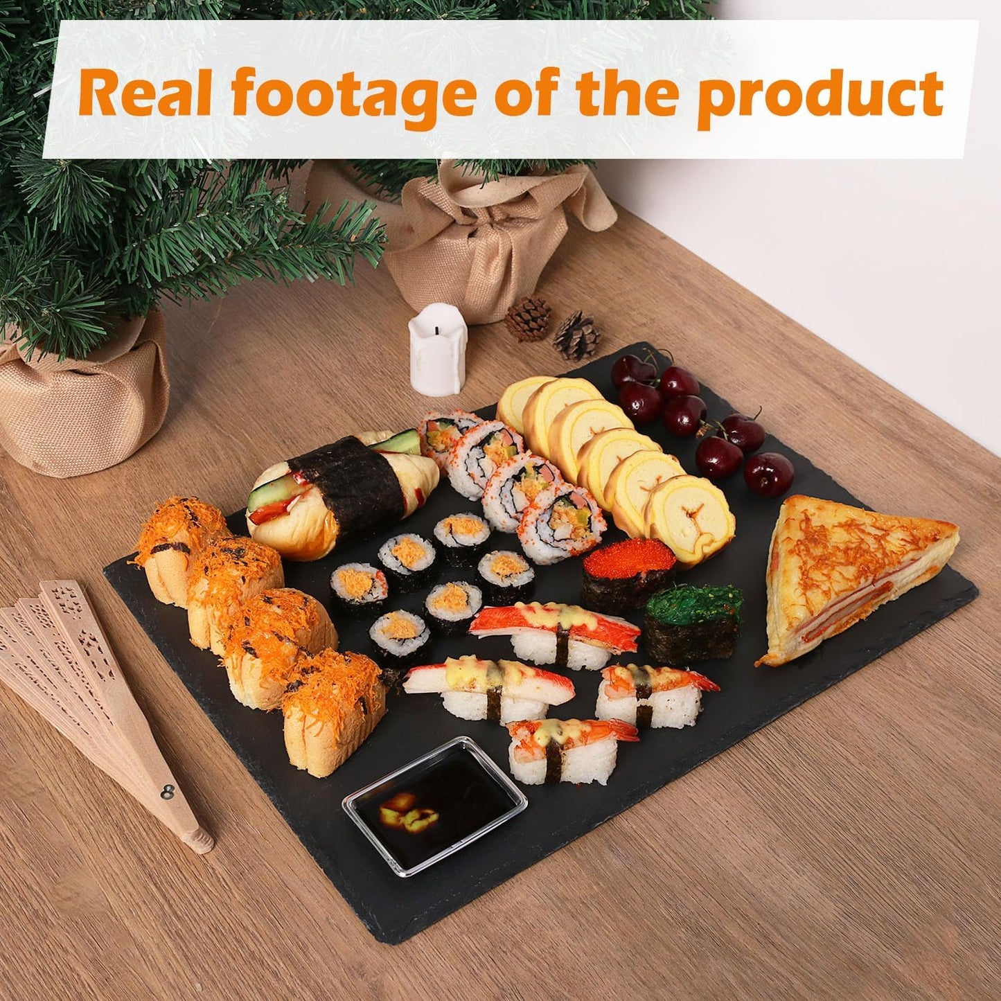 3 Pack 12 x 16 Inch Slate Cheese Boards, Black Square Slate Charcuterie Boards, Natural Charcuterie Stone Plates for Parties, Gifts, and Special Events, Cheese, Sushi, Food.