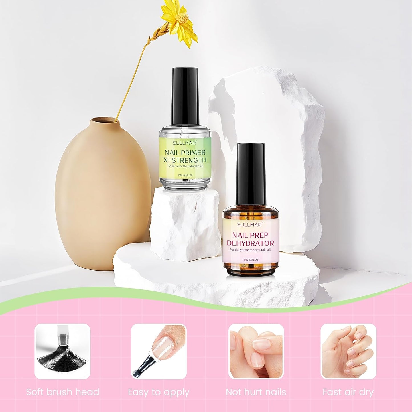 15ml Nail Prep Dehydrator & Primer X-Strength Set - Nail Bonding Kit with Cuticle Oil & Strengthener