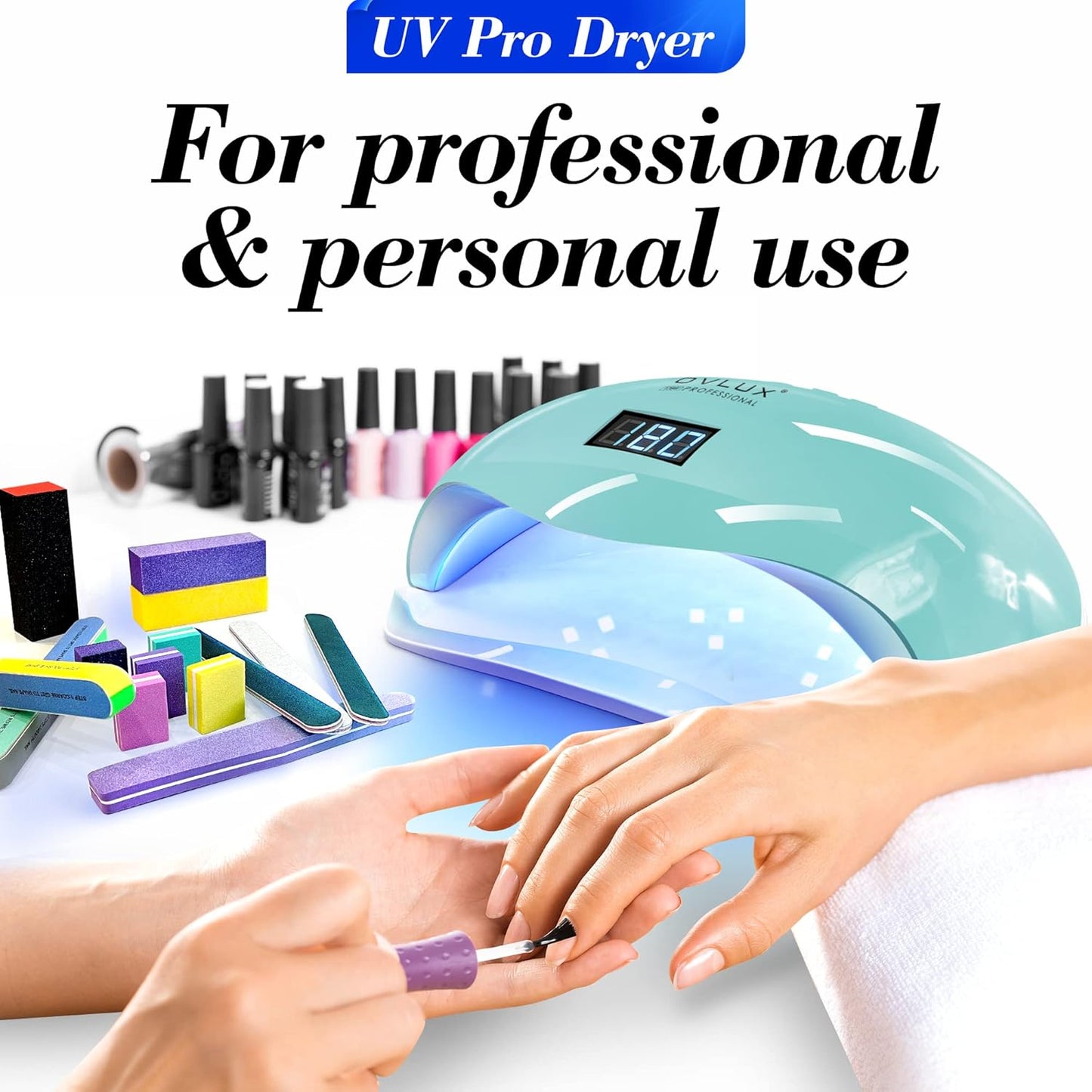 OVLUX 180W UV LED Nail Lamp - Professional Fast Nail Dryer for Gel Polish with 57 LEDs, Auto Sensor, LCD Display, 4 Timer Settings, Cures Fingernails & Toenails, for All Gel Types - Color Tiffany