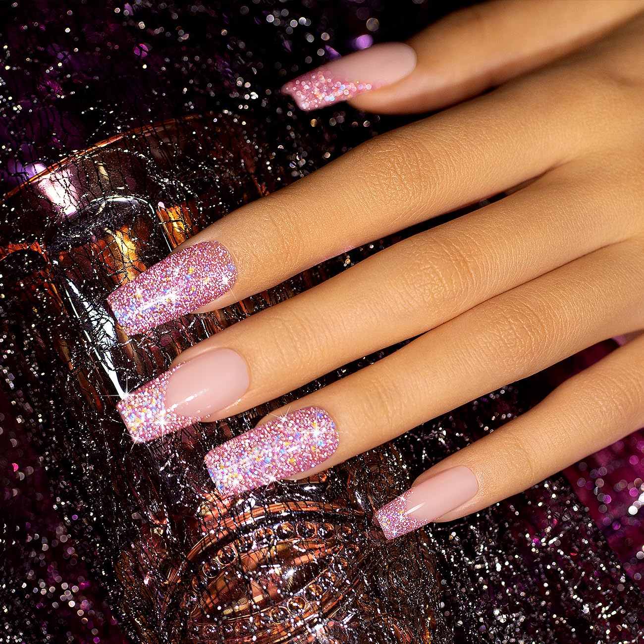 RARJSM Reflective Glitter Gel Polish Purple Pink Sparkle Diamond Gel Polish Sparkling Glitter Iridescent Shimmer Polish Holographic Gelpolish Soak off Nail Art Manicure for Salon DIY at Home
