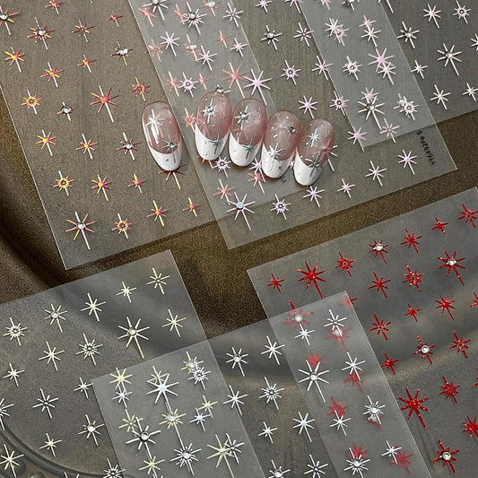 Shiny Star Nail Stickers for Nail Art 3D Glitter Colorful Star Luxury Rhinestones Nail Design Stickers Starlight Nail Decals Nails Supply Manicure Sliders for Nails Decoration 6 Sheets