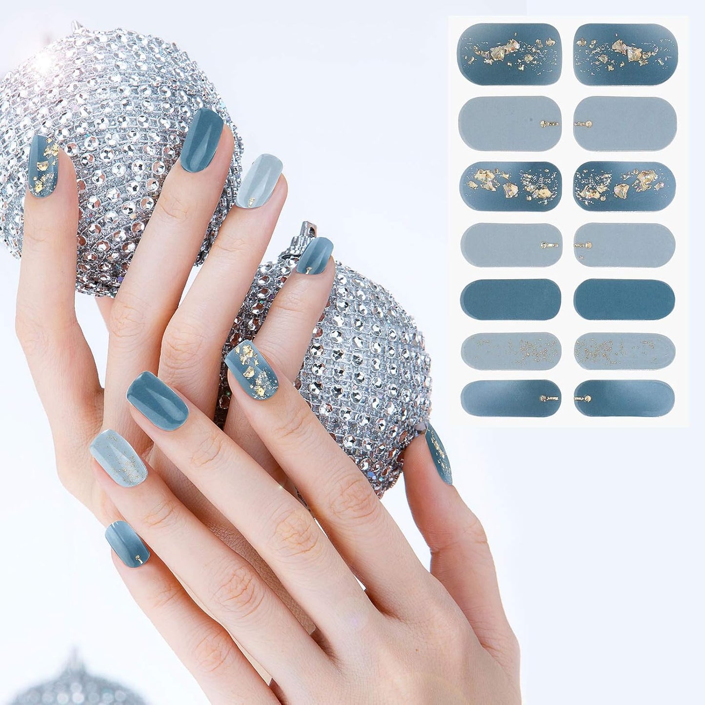 140 Pcs 10 Sheets Full Wrap Nail Stickers Polish Strips Gradient Stickers Glitter Self Adhesive DIY Art Decals Strips with 2 Pcs Nail Files for Holiday Decor (Classic Style)