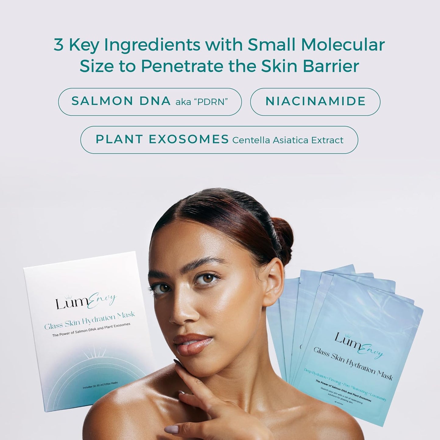 LúmEnvy Glass Skin Hydration Mask | Salmon DNA (PDRN) & Centella Collagen Face Mask - Deep Hydration, Pore Refining, Brightening & Firming Bio-Cellulose Facial Sheet for Radiant Glow