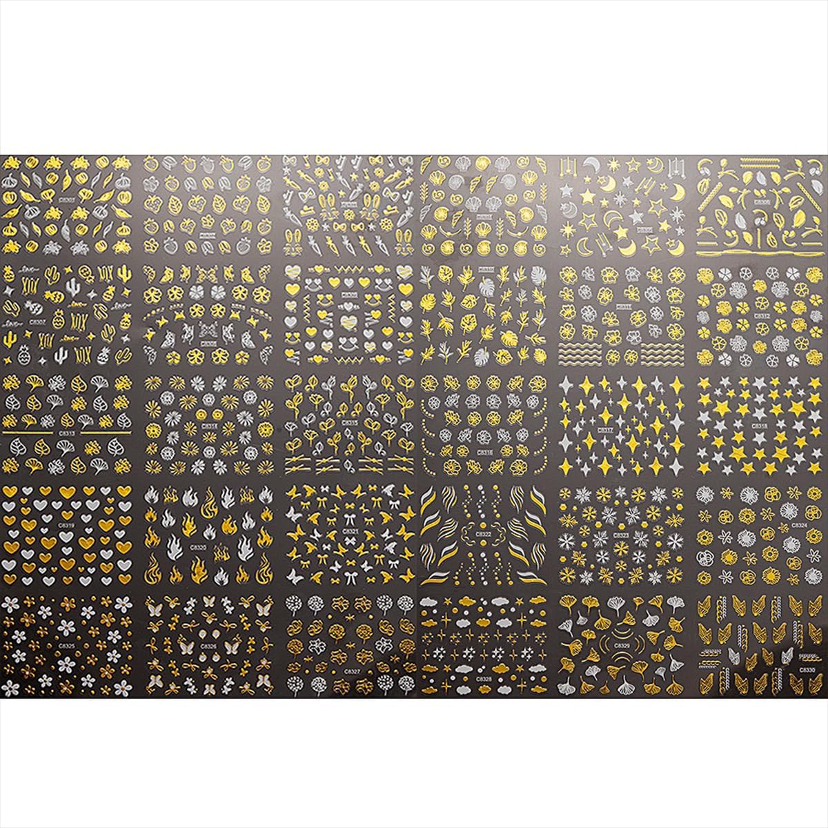 Gold Nail Art Stickers - 30 Sheets, 3D Self-Adhesive Leaf, Flower, Star, Moon, Heart, Snowflake Designs for Women & Girls