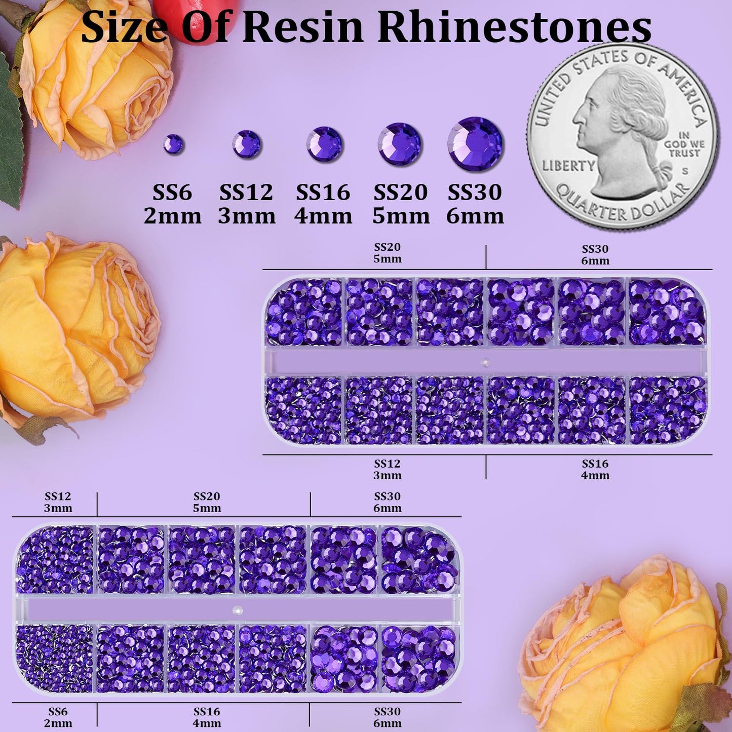 Resin Rhinestones for Crafting, 2 Boxes Purple Flatback Crystals for Bedazzling Crafts DIY Nail Art Deco, Non Hotfix Bulk Gems for Tumbler Shoes Clothing Fabric Face Makeup