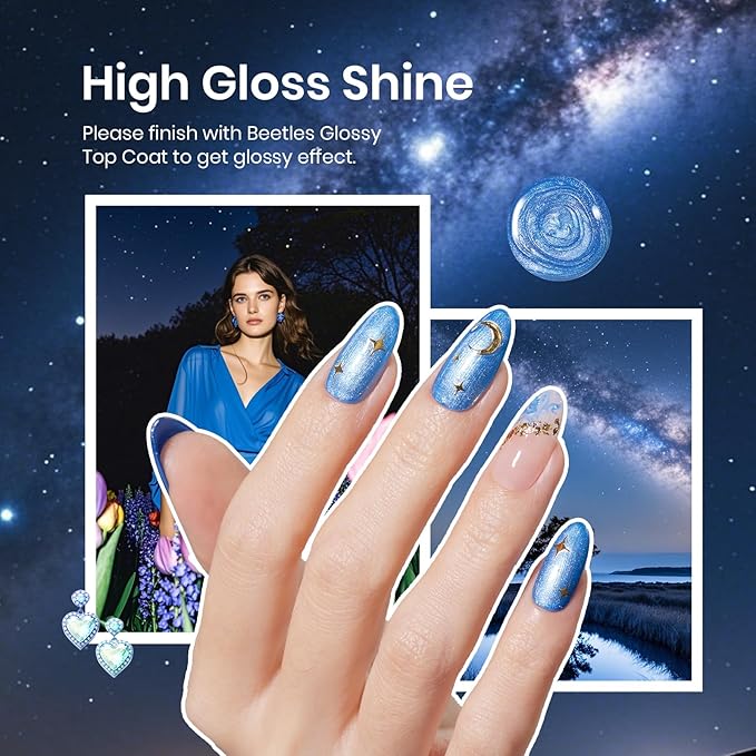 Beetles Pearl Gel Nail Polish - 15ml Blue Nail Polish Drawing Swirl Shell Thread Effect Dark Blue Gel Polish Soak Off UV & LED Cured Long-Lasting Manicure Gift for women