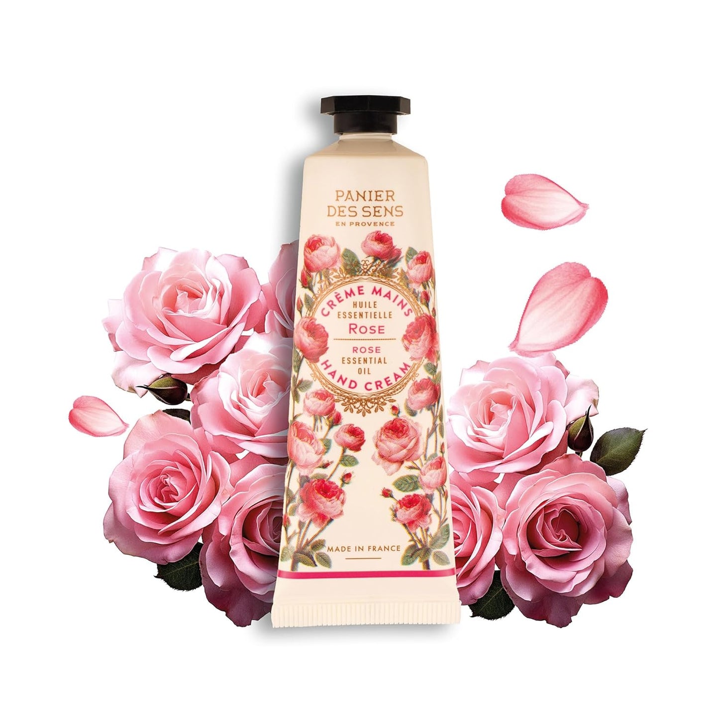 Panier des Sens - Small Hand Cream for Dry Cracked Hands - Rose Mini Hand Lotion for Dry Skin - With Shea Butter and Olive Oil - Hand Care 97% Natural Ingredients - Travel Size 1 floz