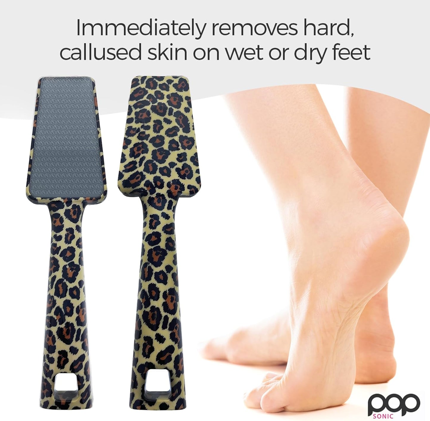 Pop Sonic Nano Glass Foot File | Professional Callus Remover for Feet & Heel | Gentle Exfoliating Foot Rasp & Dead Skin Remover for Dry Cracked Heels | Wet/Dry Pedicure Tool for Home & Salon (Leopard)