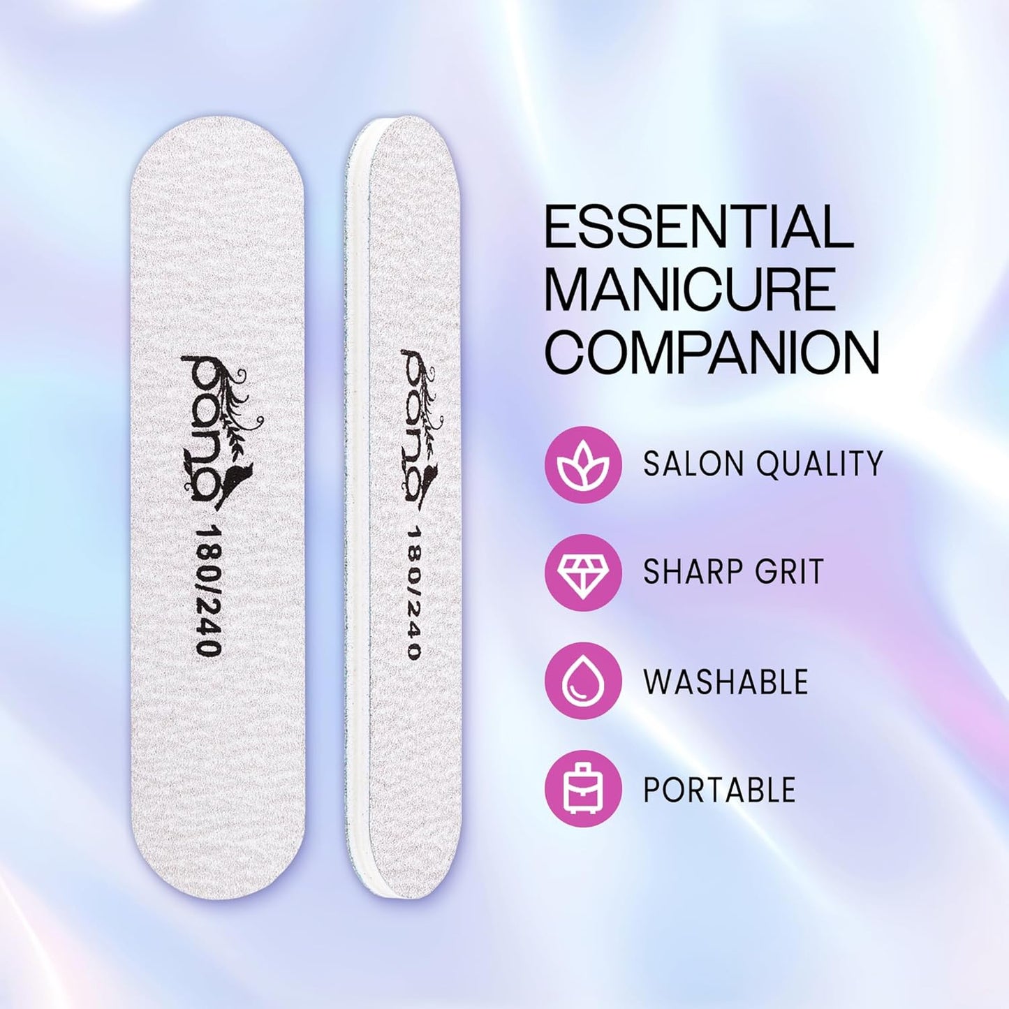 25PCS Mini Size PANA Professional Double Sided Nail Files - Zebra, 180/240 Grit - Emery Board Nail Buffering File Manicure Pedicure Nail Polisher Washable