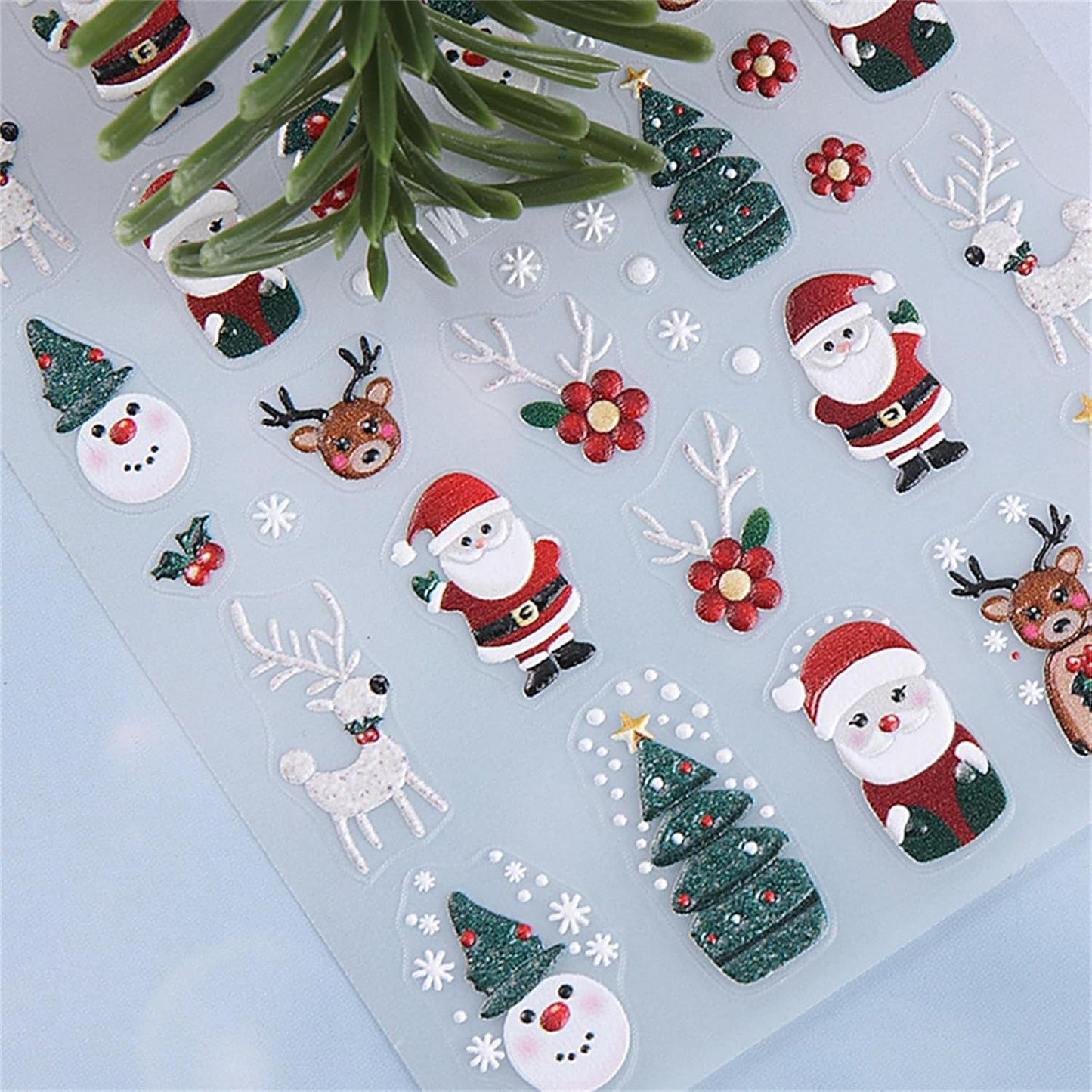 Christmas Nail Art Stickers, Self-Adhesive Green Santa Hat Snowflake Elk Xmas Tree Design for Holiday Nail Decals, Pegatinas Uñas Navidad DIY Decorations (6 Sheets)