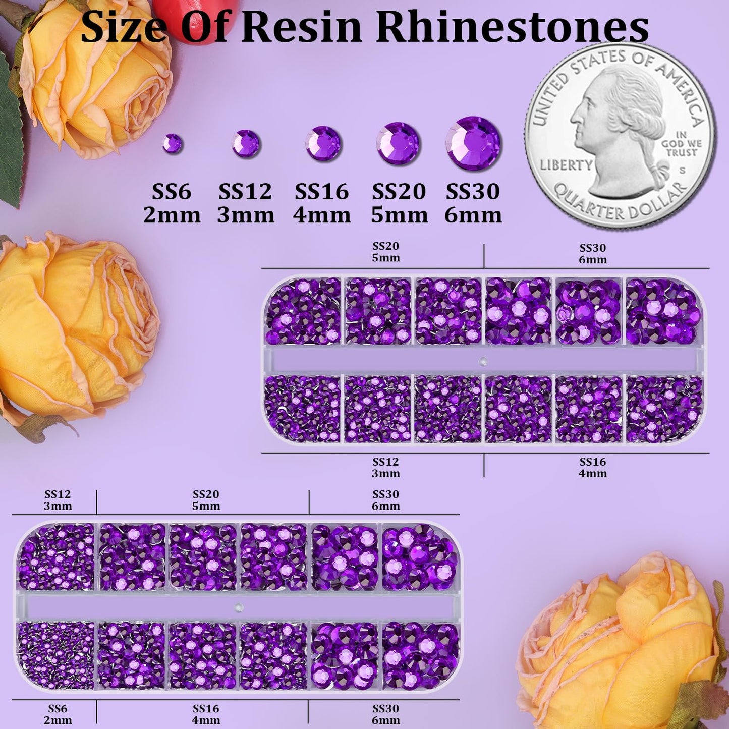 Resin Rhinestones for Crafting, 2 Boxes Dark Violet Flatback Crystals for Bedazzling Crafts DIY Nail Art Deco, Non Hotfix Bulk Gems for Tumbler Shoes Clothing Fabric Face Makeup