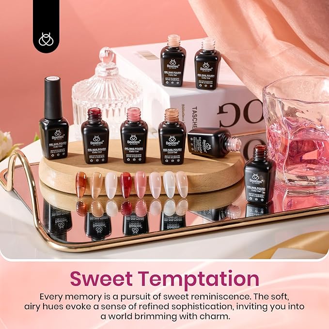 Beetles Jelly Gel Nail Polish Set, 8 Nude Jelly Pink Milky Brown Translucent Colors Gel Nail Polish Sweet Temptation Collection Soak Off LED Nail Art Manicure Kit DIY Salon at Home Gifts for Women