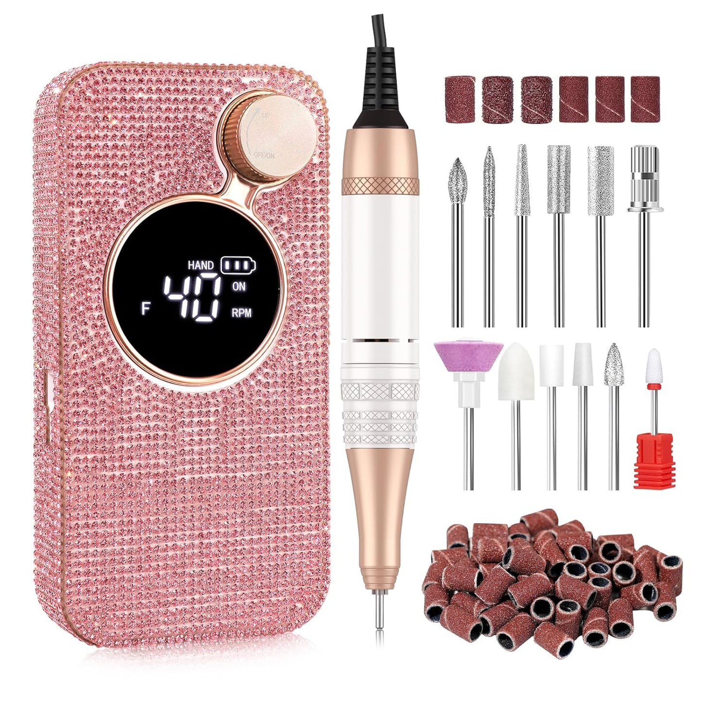 Electric Nail Drill,40000RPM Cordless Nail File Diamond with 12 Drill Bits for Acrylic Nails Gel Polishing,E File Nail Kit Machine for Manicure Salon Home (Pink Diamond)