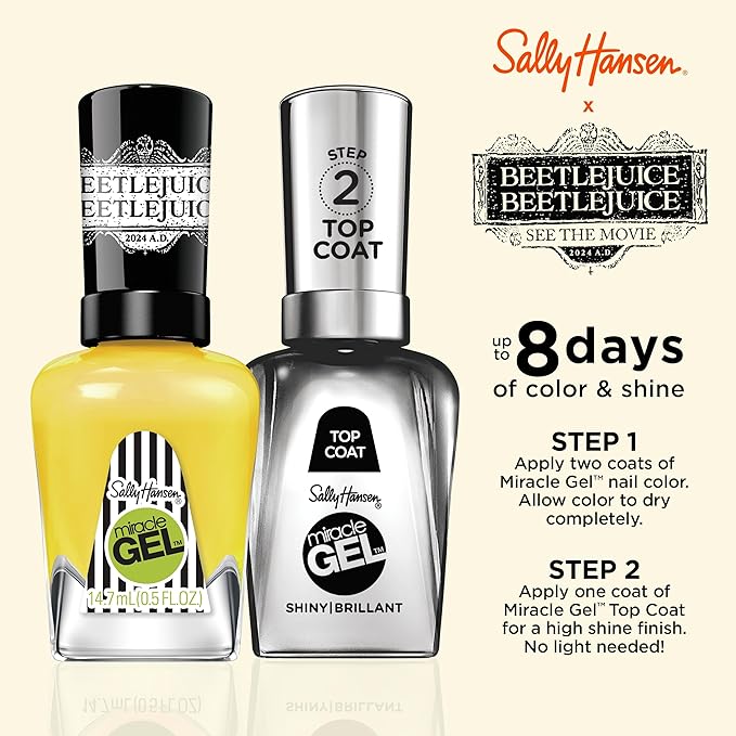 Sally Hansen Miracle Gel Beetlejuice Salon Quality Nail Polish | Gel-Like Formula, Two-Step System, No UV Light Needed, Long Lasting | Opaque | 932 Hello My Name Is Bob | Bright Yellow Nail Color
