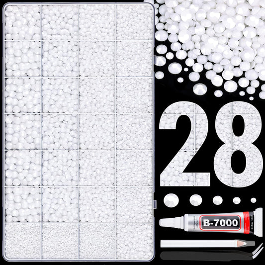 30000Pcs Resin Rhinestones for Bedazzling with B7000 Jewelry Glue, White Flatback Gems Rhinestones for Crafting, Clothing Tumblers Mugs Shoes Fabric Decor Nail Art