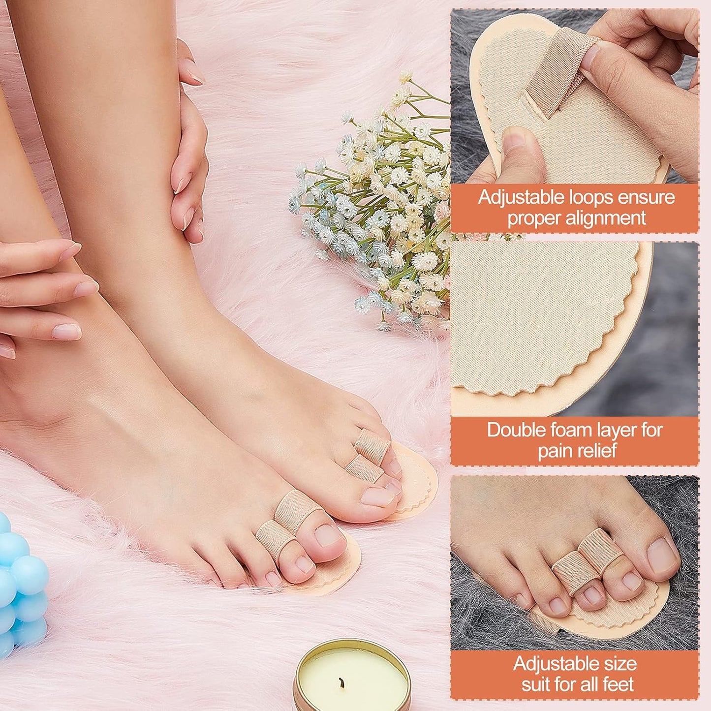 Nuanchu 6 Pieces Double Toe Straightener Hammer Toe Splint Corrector Separators for Crooked Relieving Foot Pain, Claw and Overlapping, Pressure, Discomfort