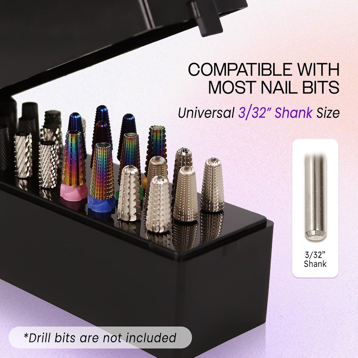 PANA Rectangle Nail Drill Bit Holder Display Organizer Case - Dustproof Carbide Bit Storage Container Box For Manicure Tools Nail Salon - 30 Holes Silver (Drill Bits Not Included)