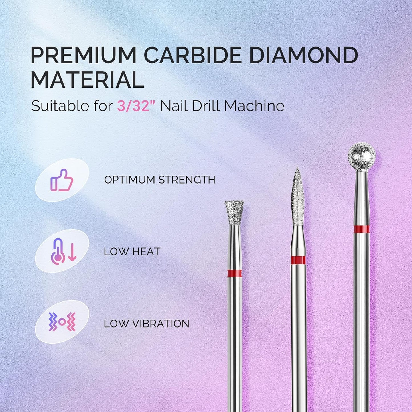 MelodySusie 3Pcs Cuticle Cleaner Nail Drill Bits Set, 3/32'' Safety Carbide Diamond Bits, Ball, Flame and Inverted Tapered Bits, Suitable for Cuticle Dead Skin Nail Prepare, Silver