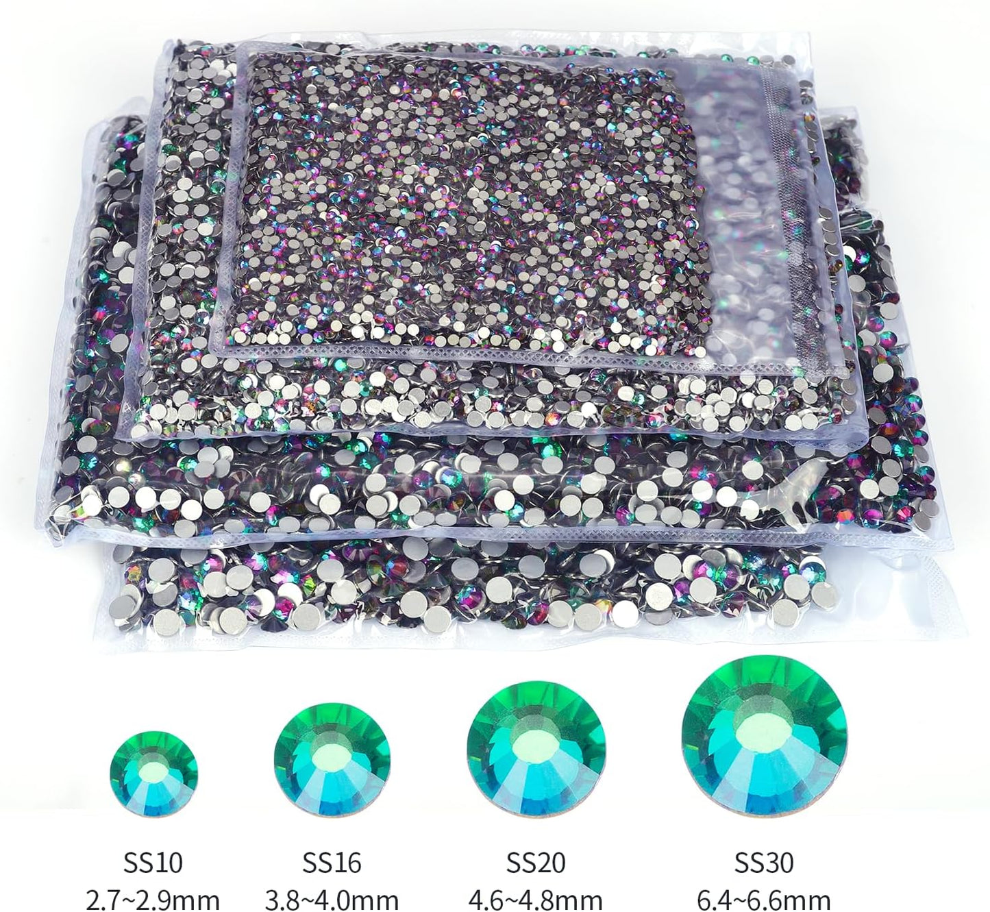 2000PCS Green Volcano Rhinestones Bulk, Flat Back Crystal Glass Stone Round Gems,SS30, 6.4-6.6mm