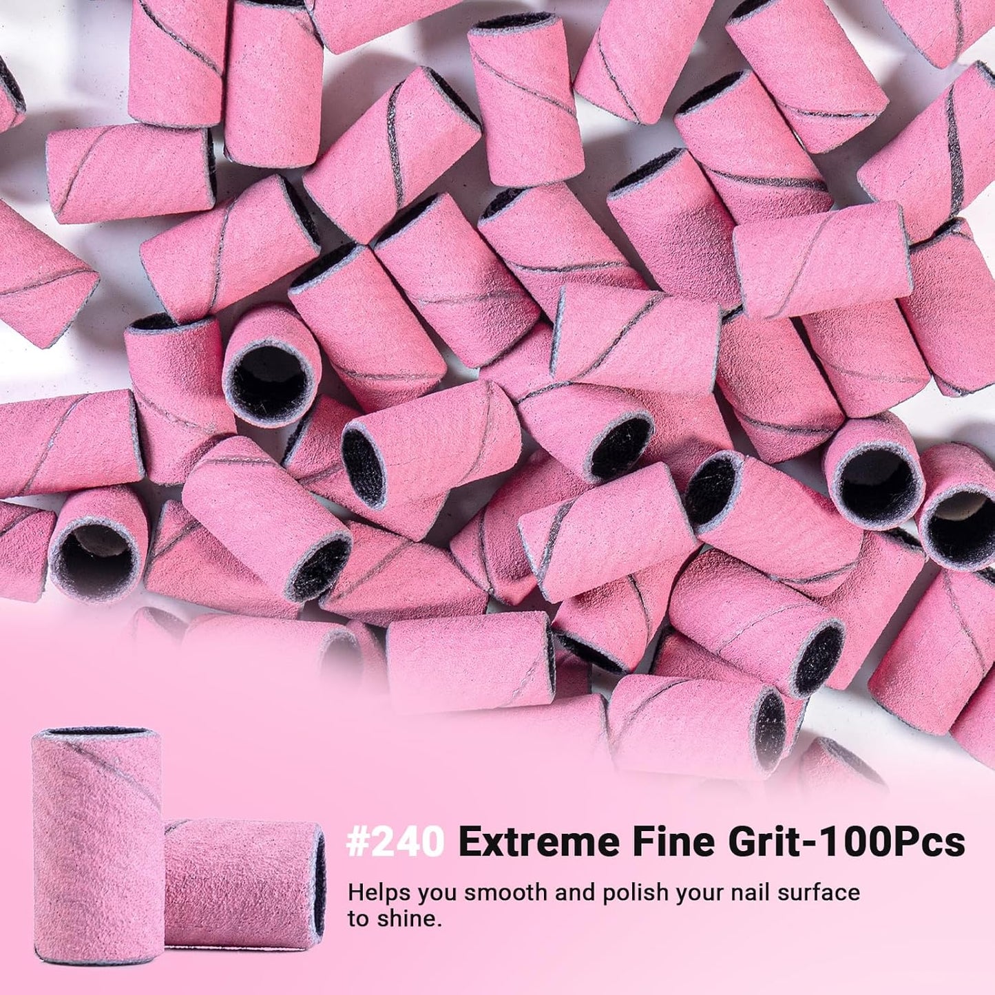 MelodySusie 100 Pcs Nail Drill Bits Sanding Bands for Nail Drill 240 Extreme Fine Grit Nail File Sanding Bands for Acrylic Nails Gel Manicures and Pedicure,Light Pink