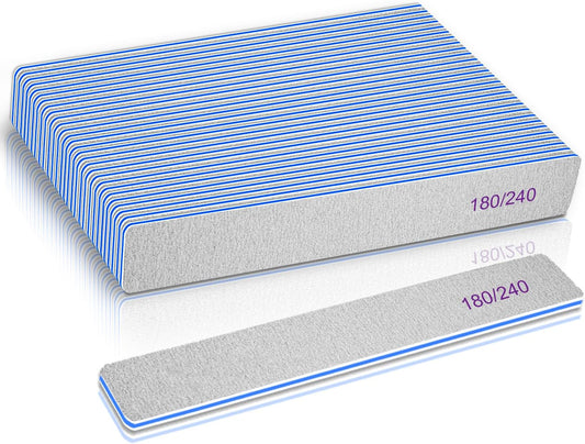 BLESWIN 25 Count 180/240 Grit Rectangle Nail Files for Acrylic Nails, Super Rough Nail Files Emery Boards for Artificial & Fake Nails, Reusable Buffering Files Double Sided Emery Boards for Nails