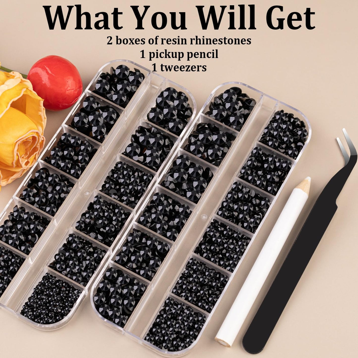 Resin Rhinestones for Crafting, 2 Boxes Black Flatback Crystals for Bedazzling Crafts DIY Nail Art Decoration, Non Hotfix Bulk Gems for Tumbler Shoes Clothing Fabric Face Makeup
