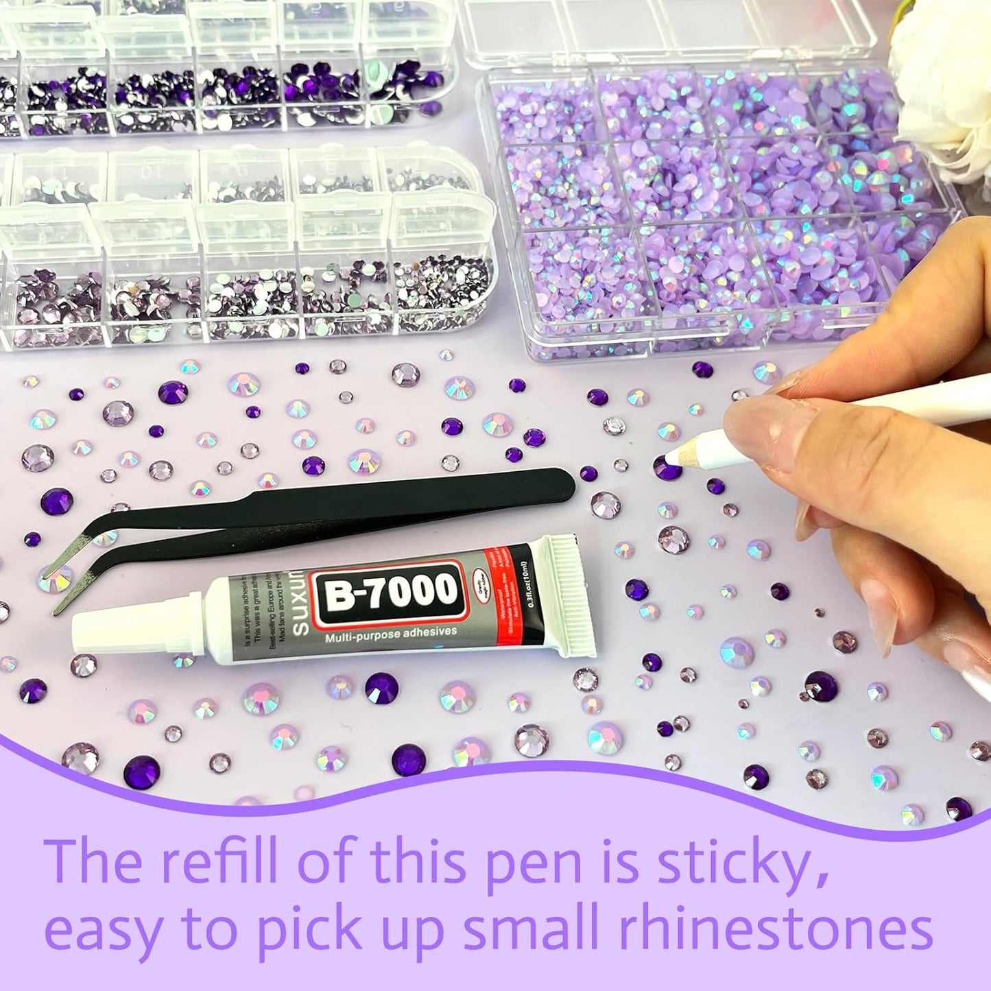 ASTARON Purple Resin Rhinestones for Crafting, 2mm-6mm Mixed Flatback Resin Gemstones for Crafts Gems Bulk Jelly AB Bedazzling Diamonds with Glue for Nails, Tumblers, Mugs Decoration