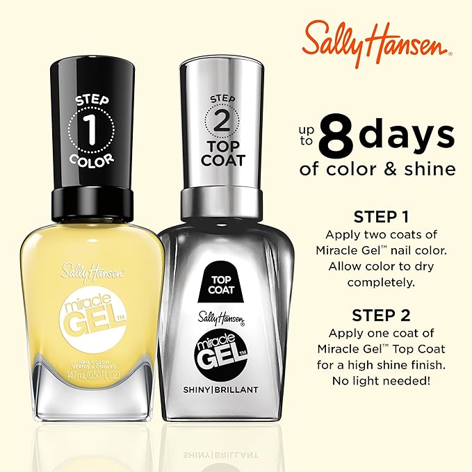 Sally Hansen Miracle Gel Salon Quality Nail Polish | Gel-Like Formula, Two-Step System, No UV Light Needed, Long Lasting | Opaque | 768 Sunbrella | Bright Yellow Nail Color