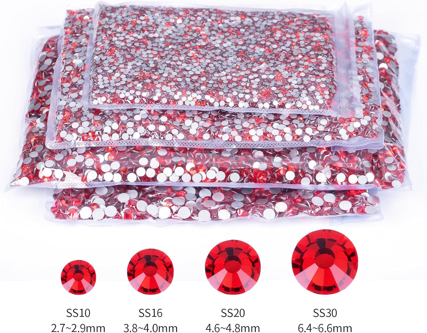 10000PCS Red Rhinestones Bulk, Flat Back Crystal Glass Stone Round Gems,SS16, 3.8-4.0mm