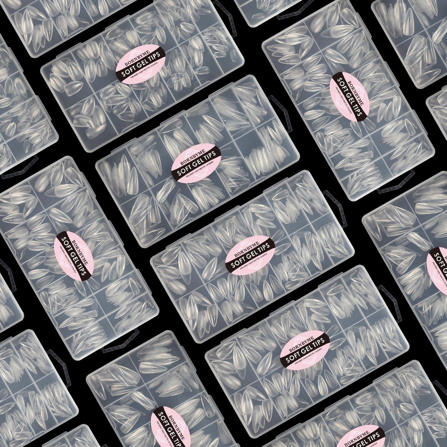 Medium Stiletto Soft Gel Nail Tips, BORNBYME 240 PCS Pre Buff Full Cover Shaped Nail Extenison Tips Half Matte Gel Nail Tips