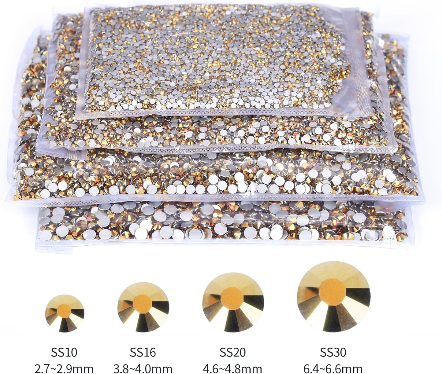 10000PCS Gold Rhinestones Bulk, Flat Back Crystal Glass Stone Round Gems,SS10, 2.7-2.9mm