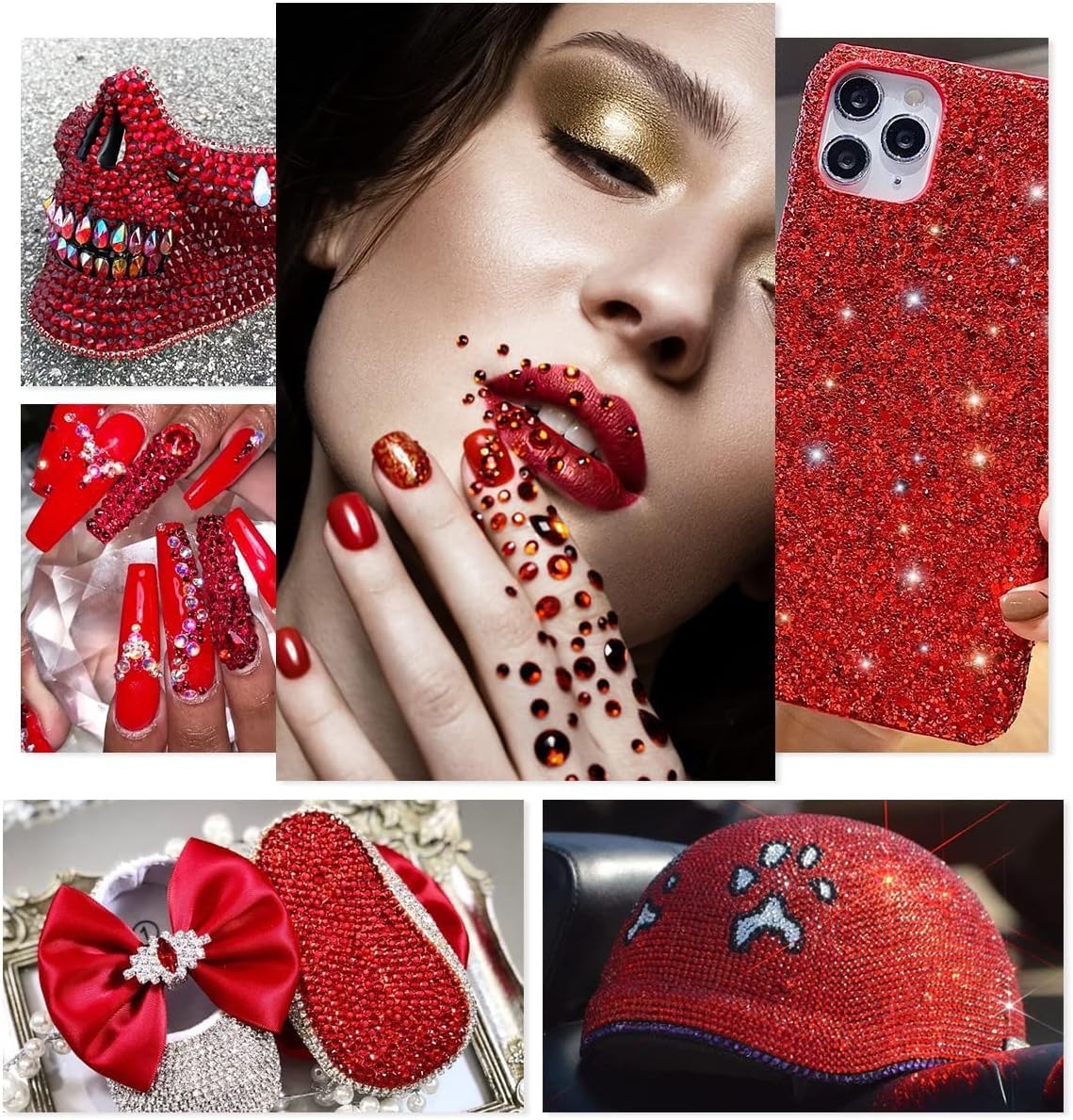 2550pcs Red Nail Art Flatback Rhinestones for Face Makeup Siam Red Nail Gems Gemstones K9 Glass SS4~SS20 6 Sizes Ruby Red Diamonds Stones Crystals w Tweezer & Picking Pen for Nails DIY Crafts