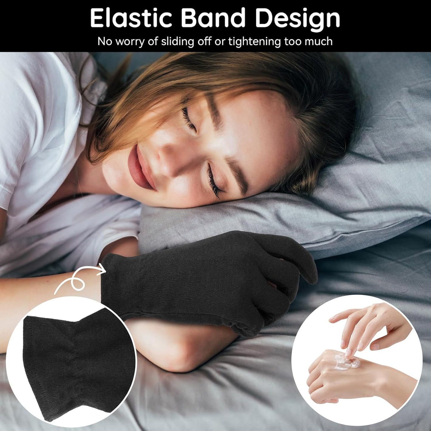 Segbeauty 12 Counts Elastic Moisturizing Hand Gloves for Men, 6 Pairs Black Cotton Gloves for Dry Hands Overnight, Sleeping Soft Spa Moisture Glove with Elastic Band, Sleep Lotion Glove for Working