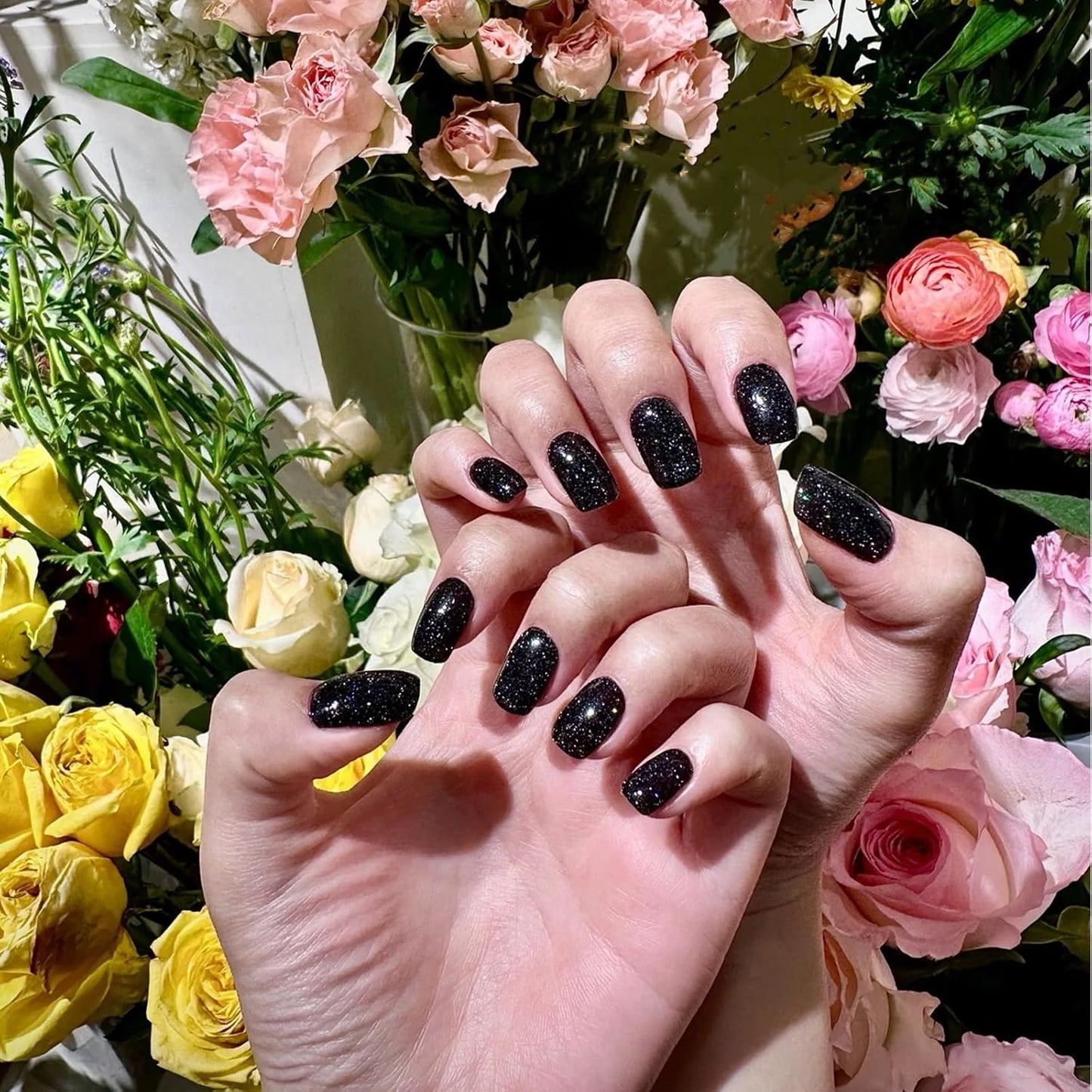 COSMOO Black Glitter Quick Dry Nail Polish, 12ml, Chip Resistant, Vegan, Fast Drying, Streak, Long Lasting