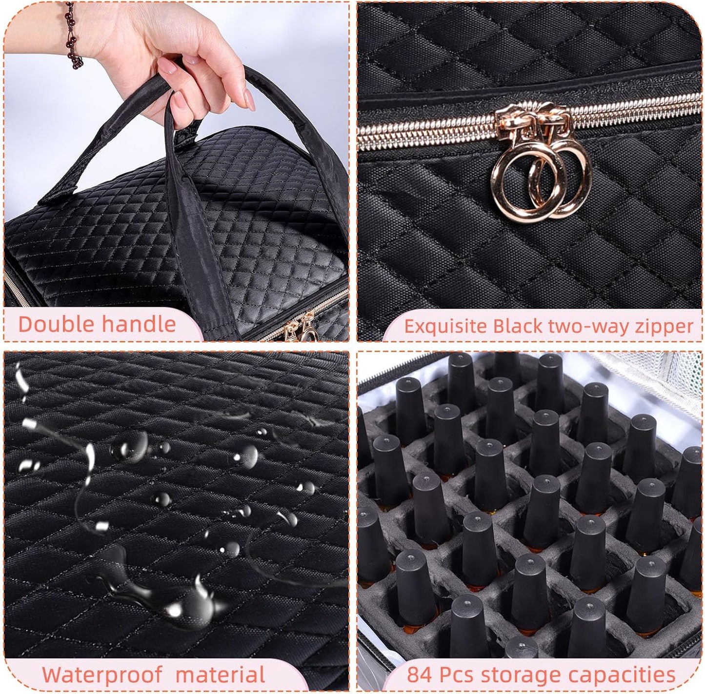 Nail Polish Organizer Case,3 Layers Nail Organizers and Storage With Detachable Holds 84 Bottles Nail Polish & Nail Lamp Large Nail Polish Organizer Bag ,for Manicure Tools, Nail Polish Kit (Black)