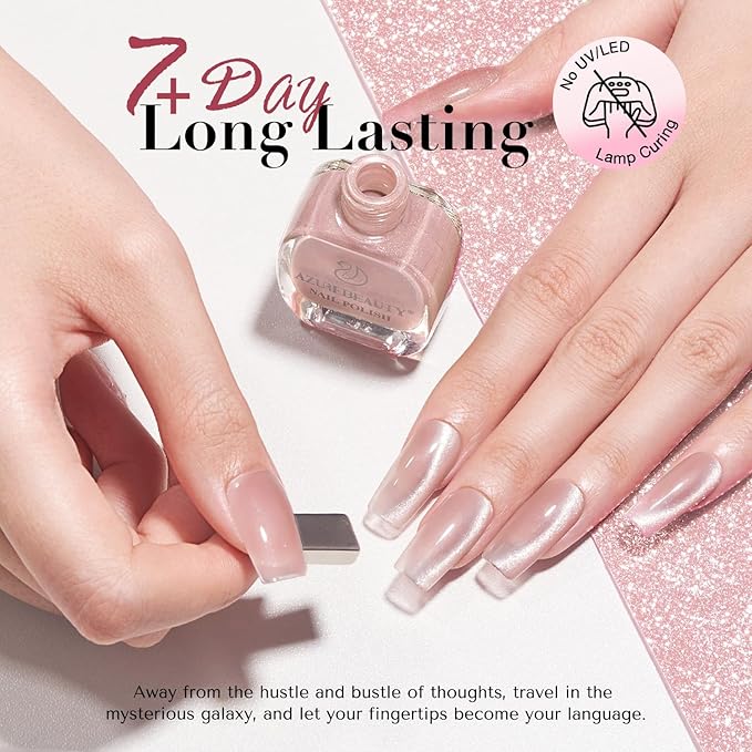 AZUREBEAUTY Cat Eye Nail Polish no Gel Fast Drying Pink Shimmer 2 Colors Natural Nail Lacquer High Shine DIY Salon Home Women Gifts