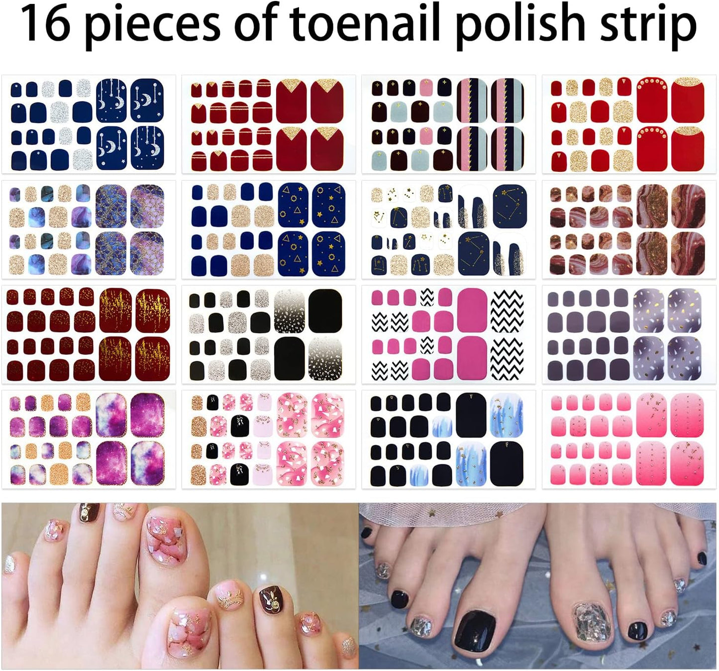 DANNEASY 16 Sheets Toe Nail Stickers Full Nail Wraps Ombre Toenail Polish Strips Self Adhesive Toes Nail Polish Stickers Gel Nail Strips Manicure Sticker with Nail File, Cuticle Stick