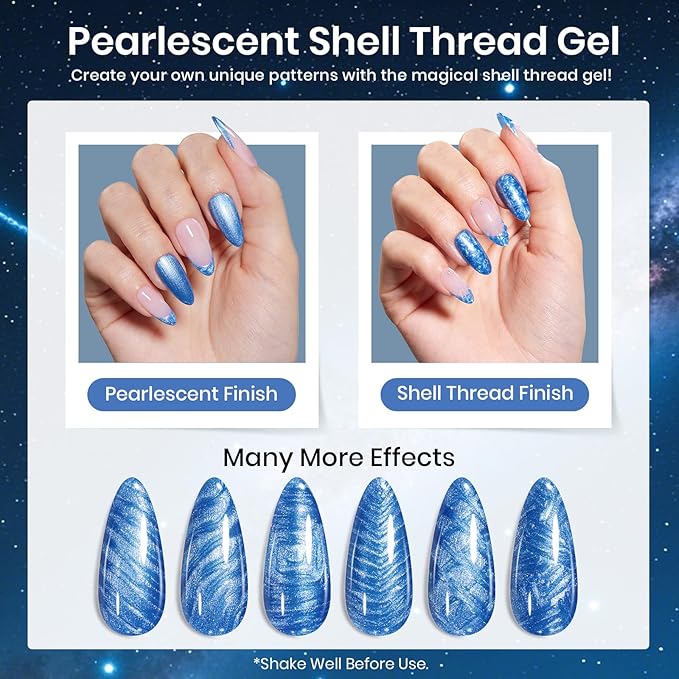 Beetles Pearl Gel Nail Polish - 15ml Blue Nail Polish Drawing Swirl Shell Thread Effect Dark Blue Gel Polish Soak Off UV & LED Cured Long-Lasting Manicure Gift for women