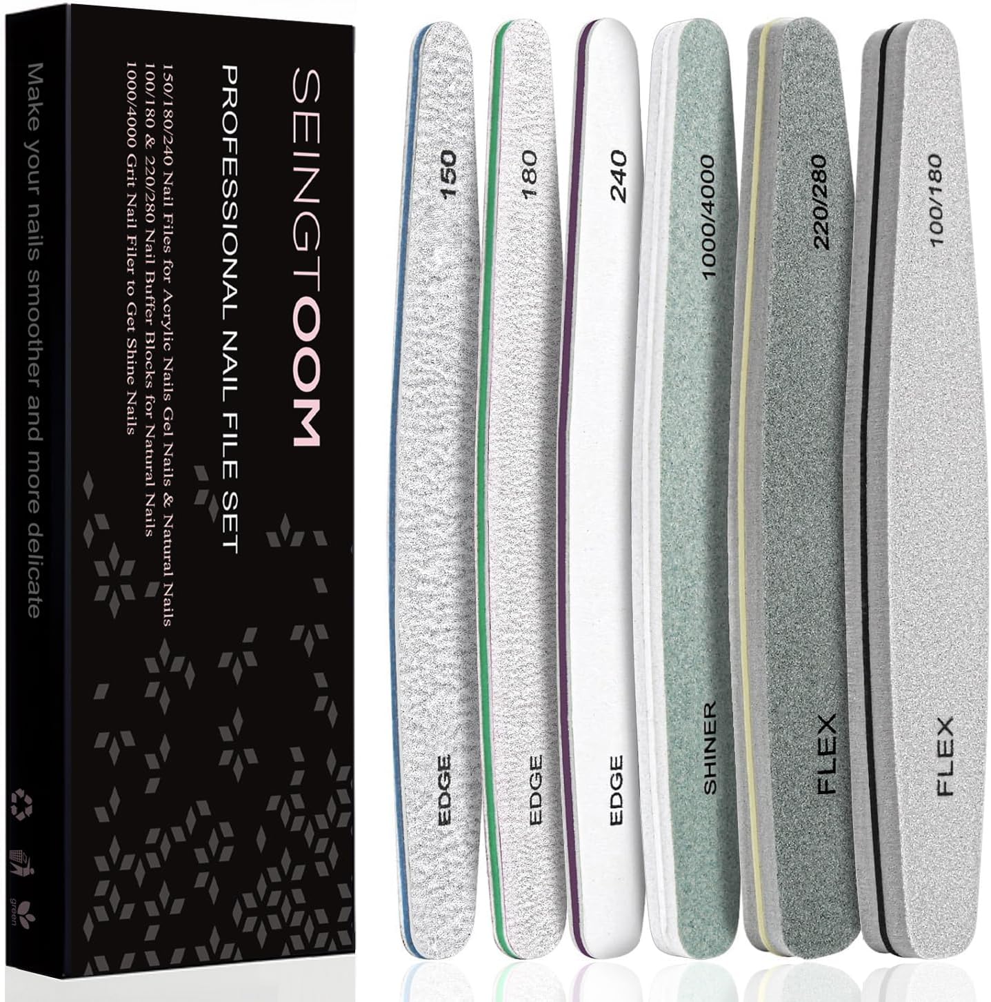 6pcs Nail File Nail Buffers for Natural Nails, Emery Boards for Nails, Nail Buffer and Shine Kit Nail Filer, Nail Buffer Block 100/180 Grit Nail Files Fingernail Files