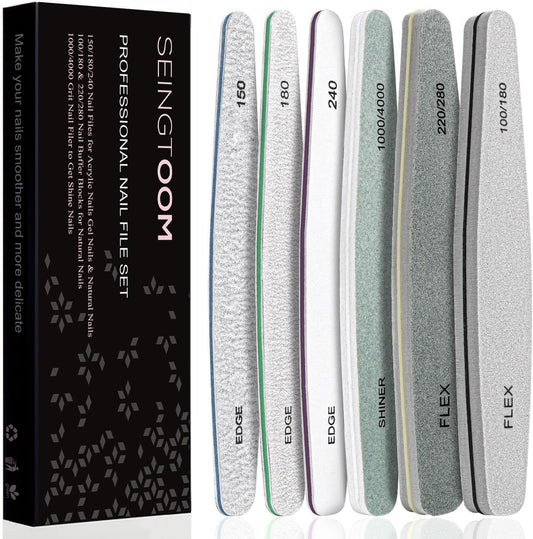 6pcs Nail File Nail Buffers for Natural Nails, Emery Boards for Nails, Nail Buffer and Shine Kit Nail Filer, Nail Buffer Block 100/180 Grit Nail Files Fingernail Files