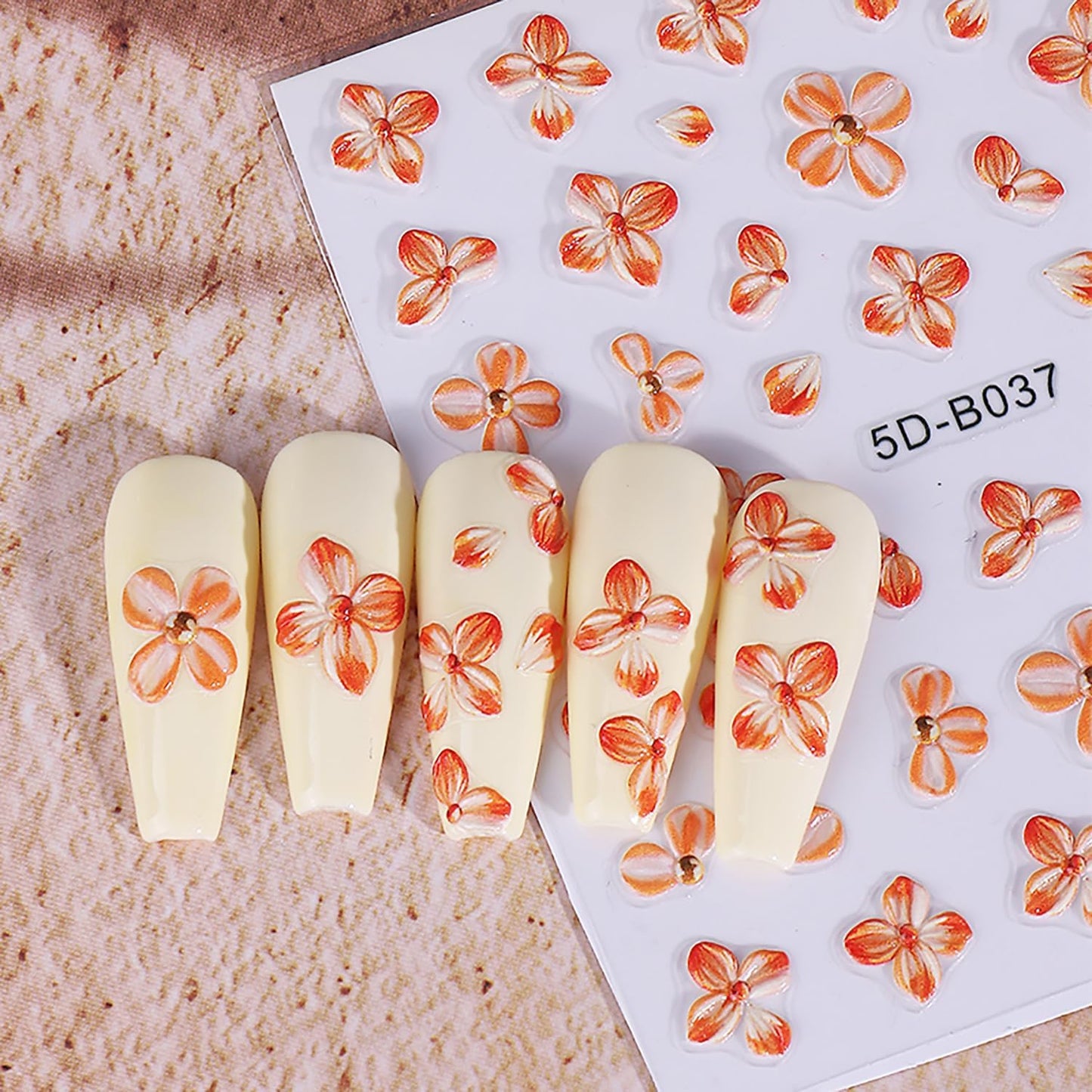 1 Sheets 5D Embossed Flower Nail Decals for Nail Art Self-Adhesive Cute Floral Nail Art Stickers Hawaii Flowers Nail Stickers Fall Nail Design Sticker for Women DIY Nail Decoration