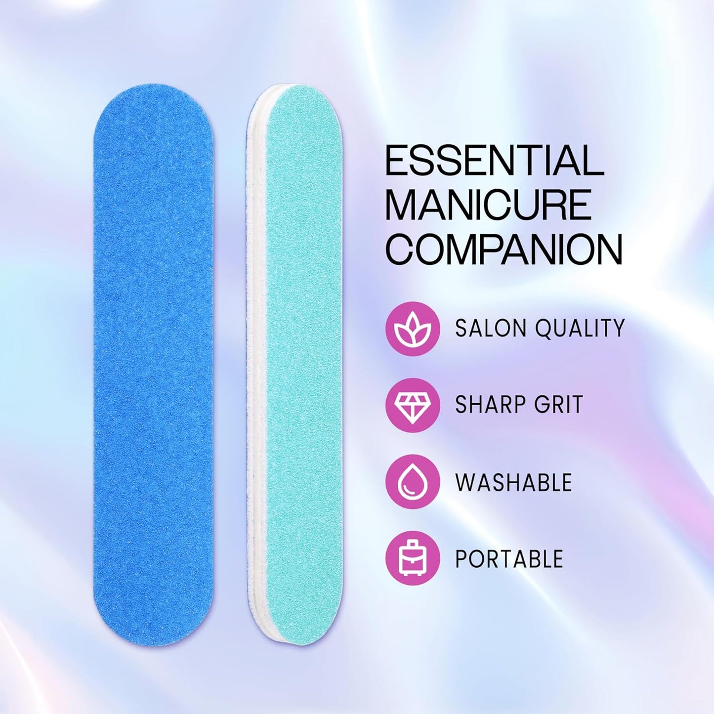 25PCS Mini Size PANA Professional Double Sided Nail Files - Blue, 80/80 Grit - Emery Board Nail Buffering File Manicure Pedicure Nail Polisher Washable