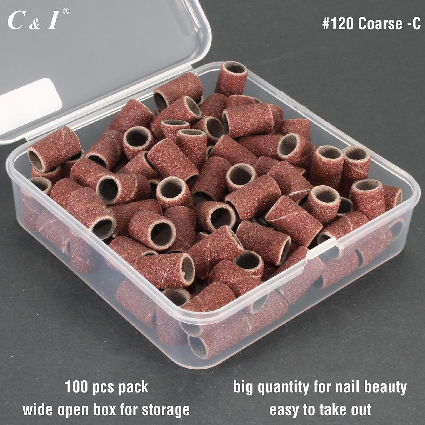 C & I Nail Sanding Bands 100 PCS Plus Upgrade Mandrel 1 PC, Nail Drill Bits for Acrylic Gel Nails Remove, Natural Nails Buffer for Nail Prep and Nail Shiner (Brown, #120 Coarse)